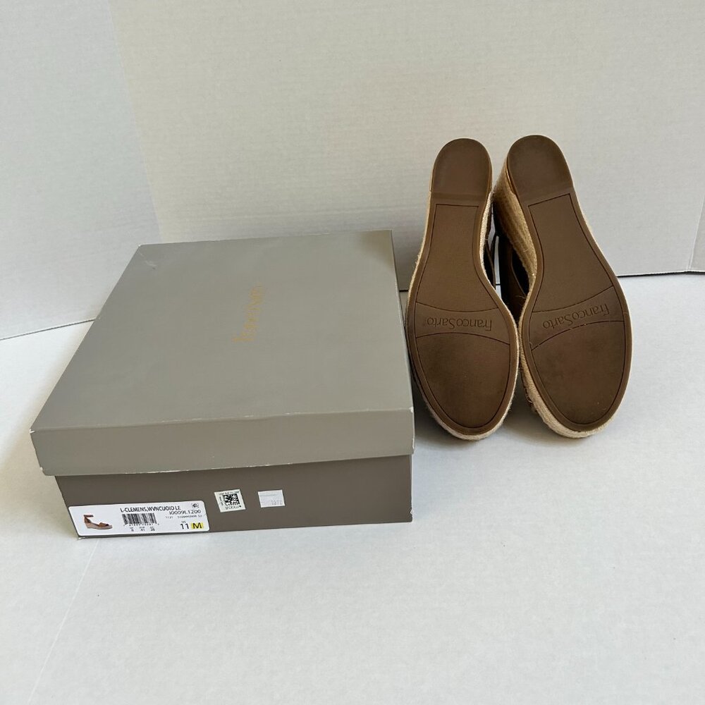 Size 11 Women's Brown Leather Franco Sarto Clemens Wedge Espadrille Sandals - Picture 5 of 9